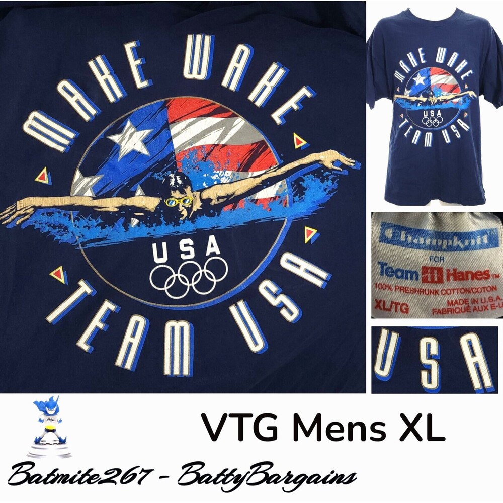 Vtg 1996 Atlanta Olympics Shirt XL MAKE WAVES Swimming USA Made Single Stitch